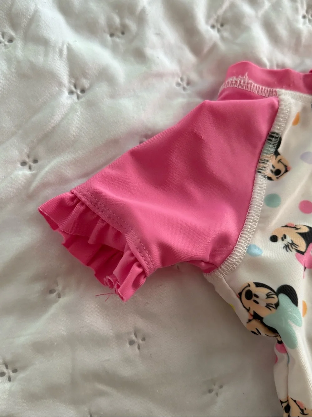 Disney Girls Pink and White Minnie Mouse Short Sleeve One-Piece Swimsuit